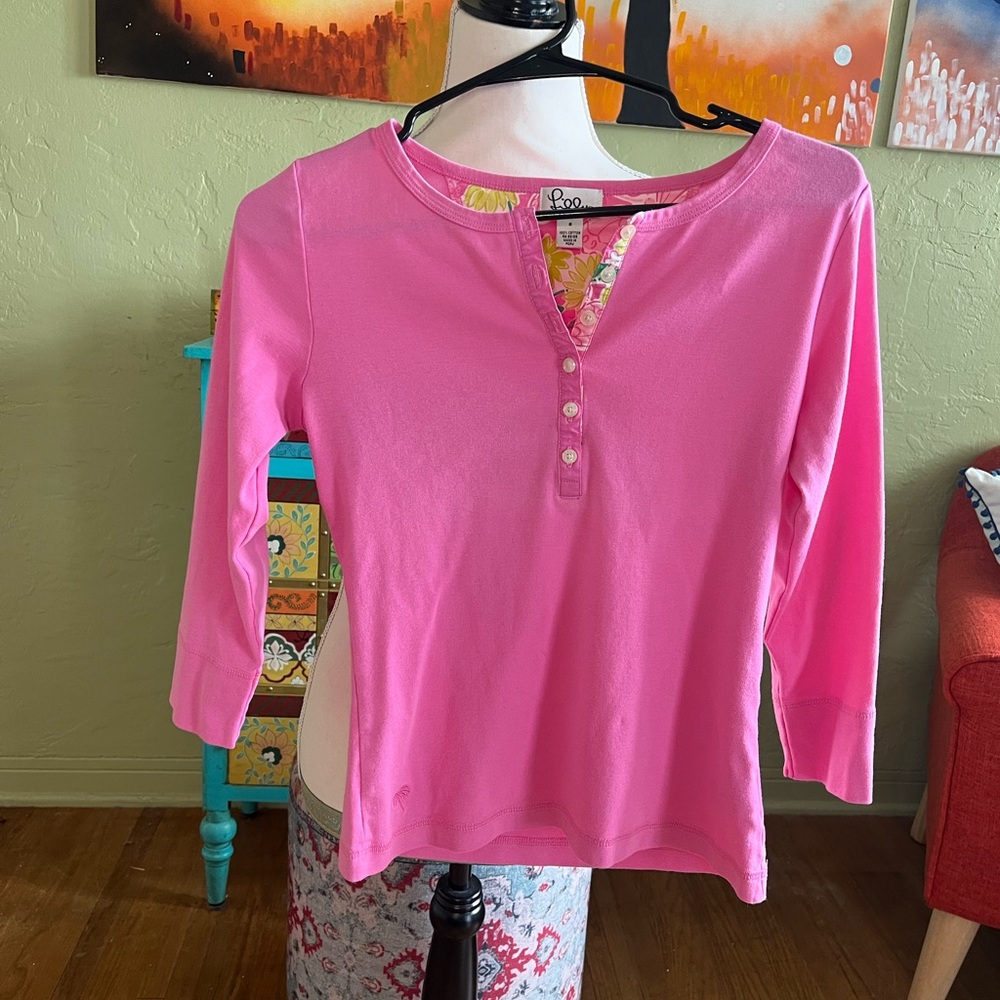 Lilly Pink Long Sleeve Henley Top